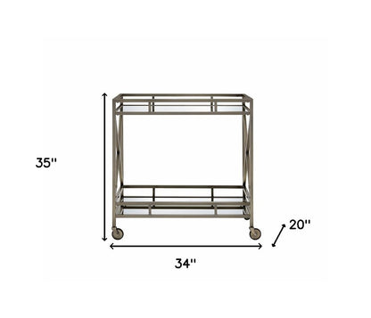 34" X 20" X 35" Antique Brass Metal Serving Cart
