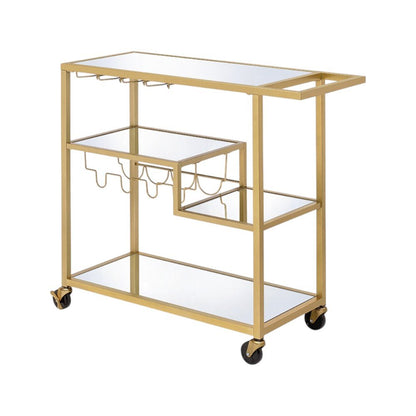 40" Clear and Gold Glass and Iron Rolling Prep Table