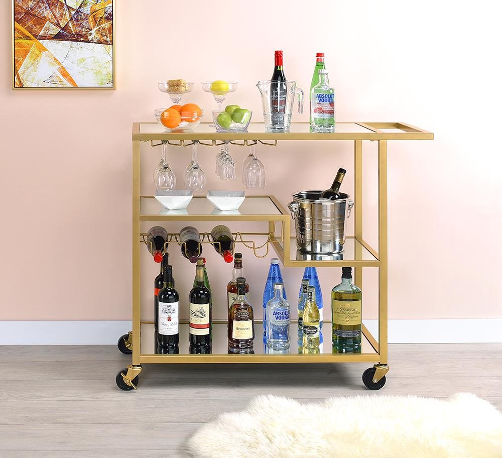 40" Clear and Gold Glass and Iron Rolling Prep Table