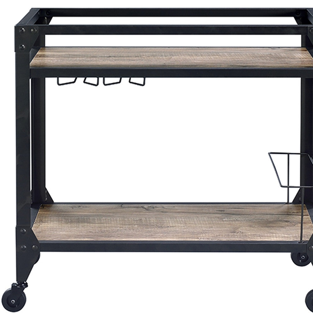 Black and Natural 32" Rolling Prep Table With Storage