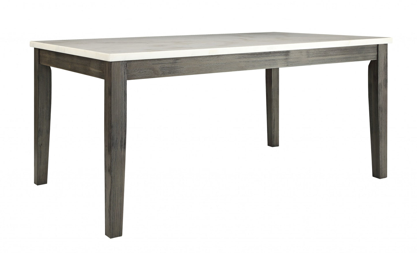 64" White And Gray Marble And Solid Wood Dining Table