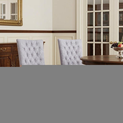 Set of Two Tufted Gray Upholstered Fabric Dining Side Chairs