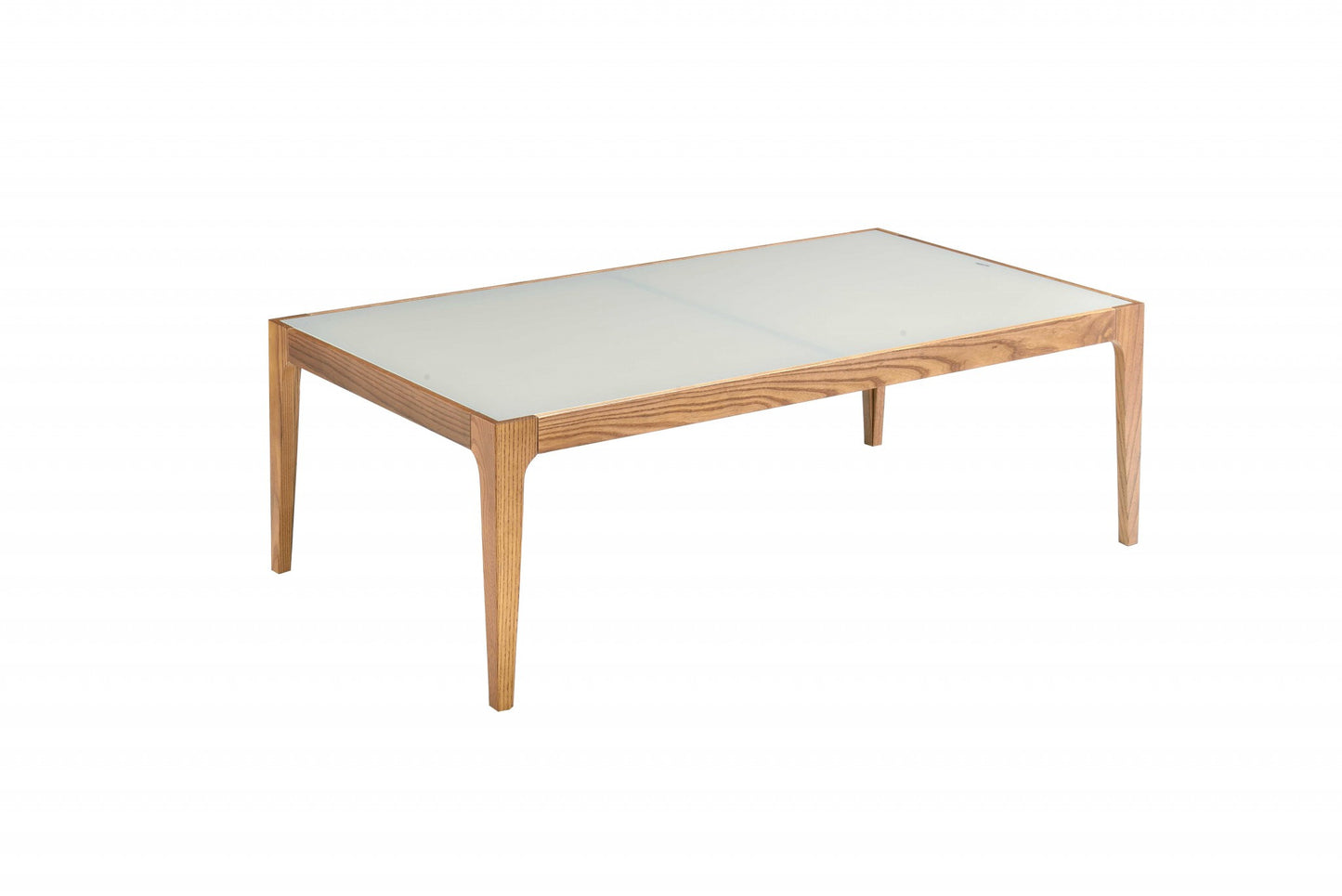 43" Off White And Natural Frosted Glass And Solid Wood Coffee Table