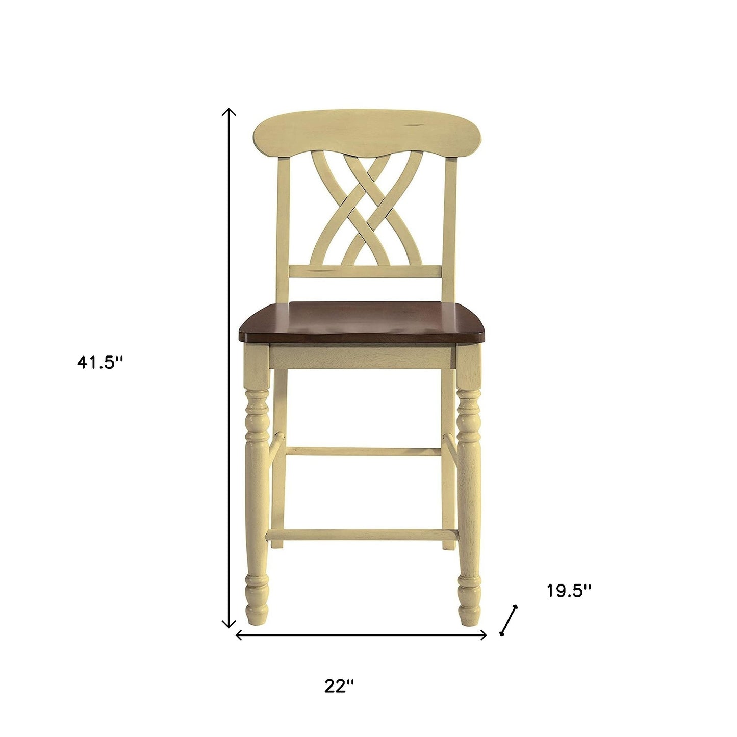 Set of Two 41" Brown And Beige Solid Wood Counter Height Bar Chairs