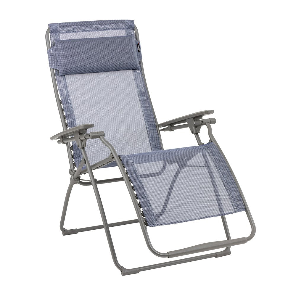 28" Blue Metal Outdoor Zero Gravity Chair with Blue Cushion