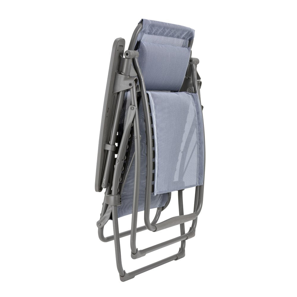 28" Blue Metal Outdoor Zero Gravity Chair with Blue Cushion