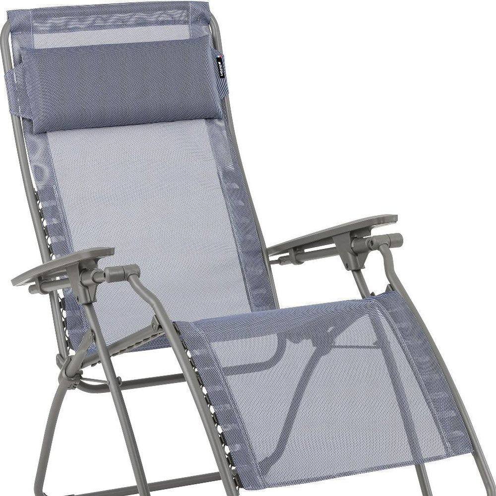 28" Blue Metal Outdoor Zero Gravity Chair with Blue Cushion