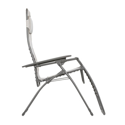 30" Light Gray and Chrome Steel Outdoor Zero Gravity Chair with Light Gray Cushion