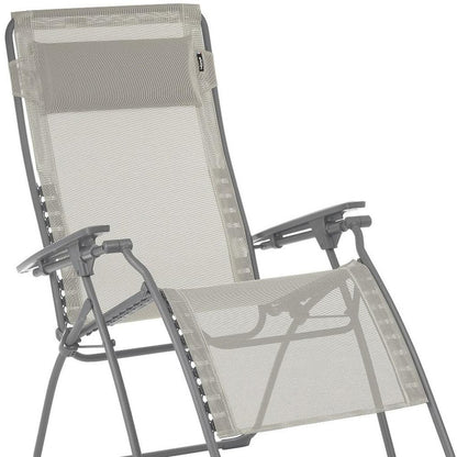 30" Light Gray and Chrome Steel Outdoor Zero Gravity Chair with Light Gray Cushion