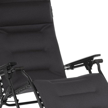 30" Black Steel Outdoor Zero Gravity Chair with Black Cushion