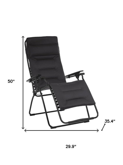 30" Black Steel Outdoor Zero Gravity Chair with Black Cushion