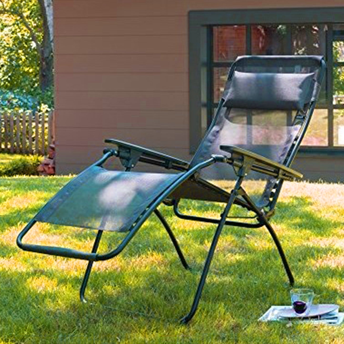 30" Light Gray and Chrome Steel Outdoor Zero Gravity Chair with Light Gray Cushion