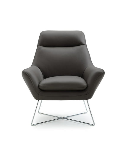 33" Gray and Silver Italian Leather Tufted Arm Chair
