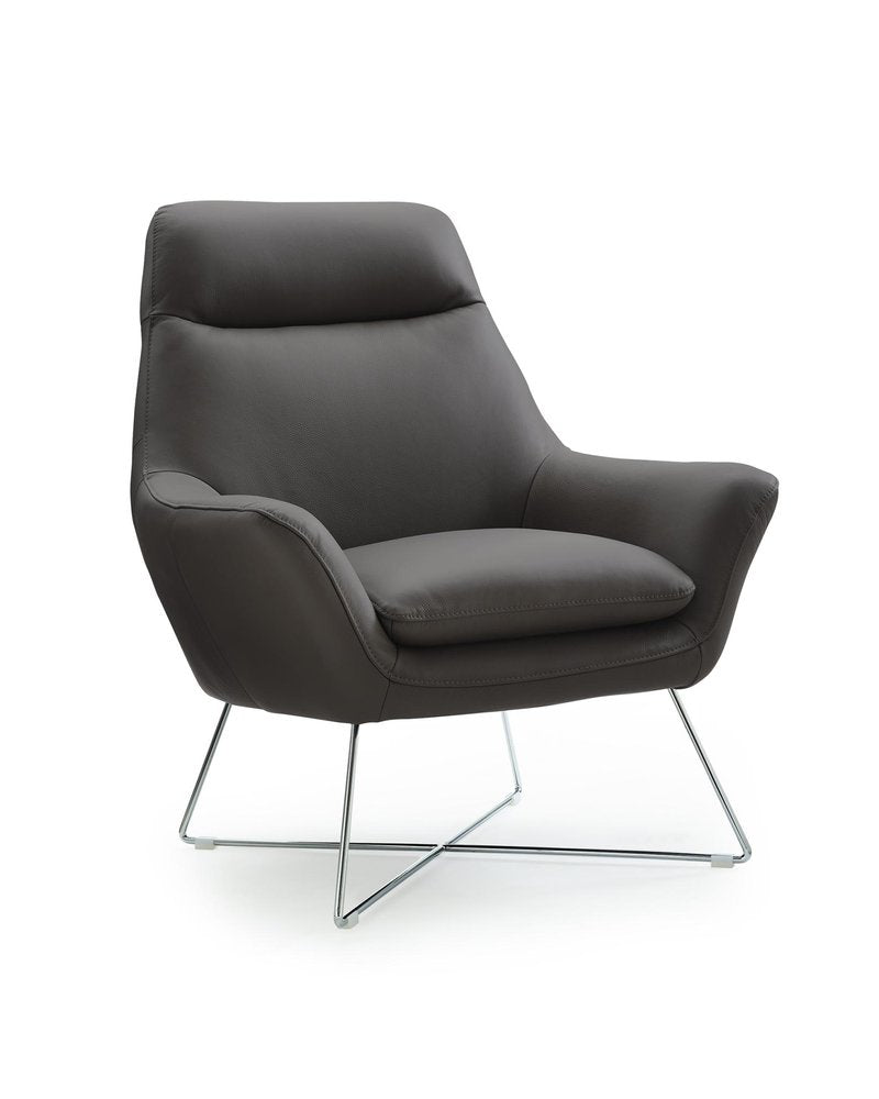 33" Gray and Silver Italian Leather Tufted Arm Chair