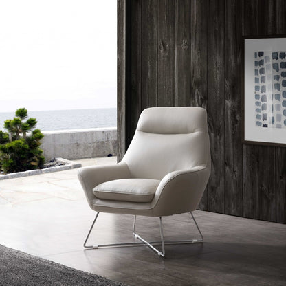 33" Light Gray and Silver Italian Leather Tufted Arm Chair