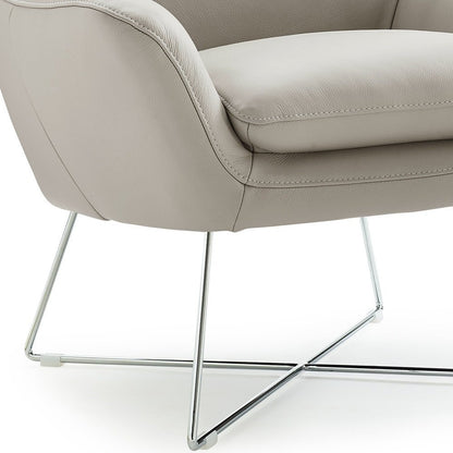 33" Light Gray and Silver Italian Leather Tufted Arm Chair