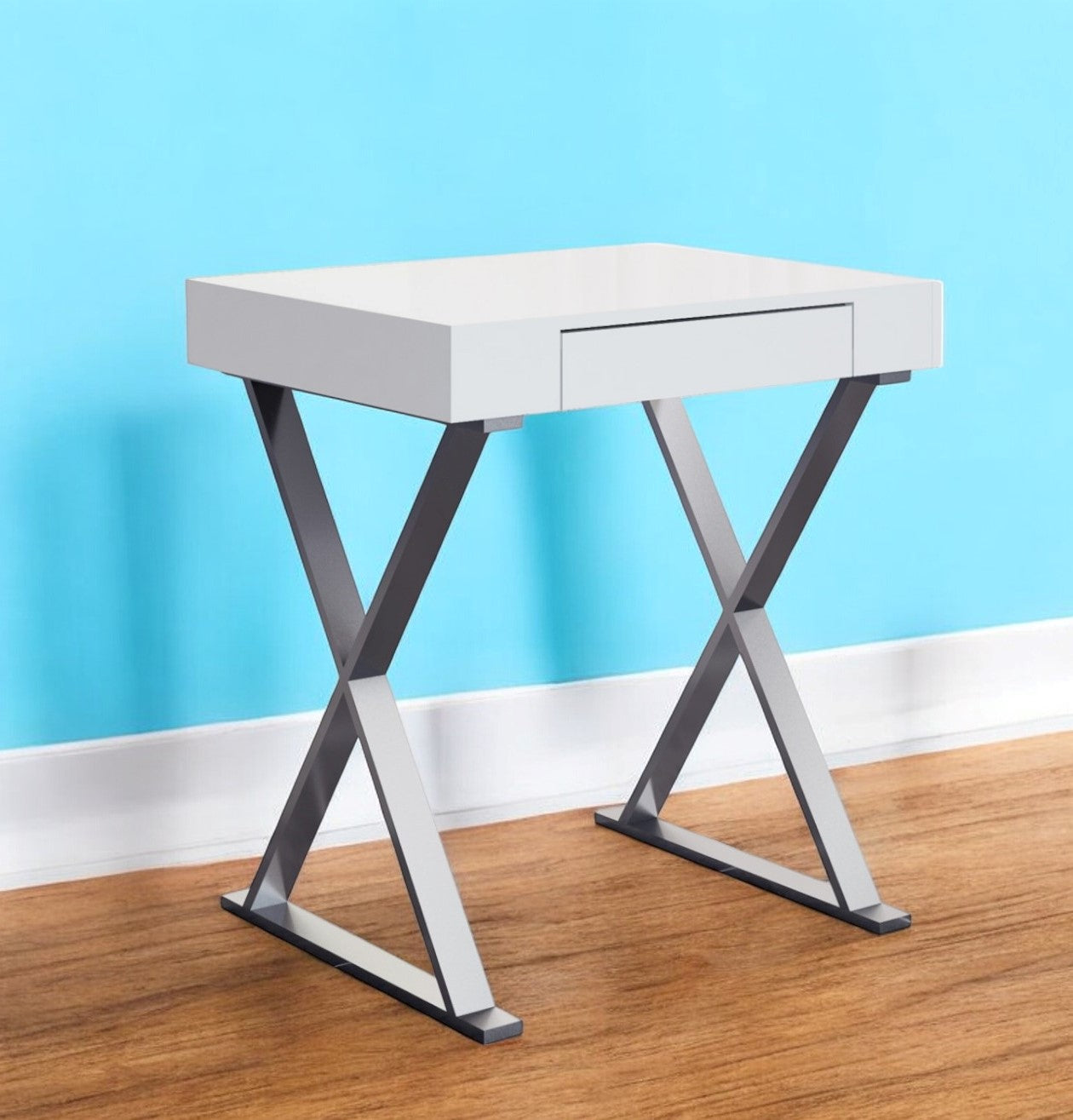 27" White and Silver Writing Desk