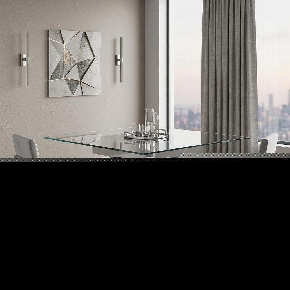 59" Clear And Gray Square Glass And Solid Wood Pedestal Base Dining Table