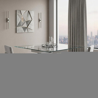 59" Clear And Gray Square Glass And Solid Wood Pedestal Base Dining Table