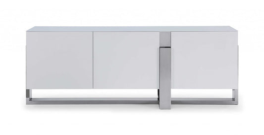 91" White Glass Frame Console Table