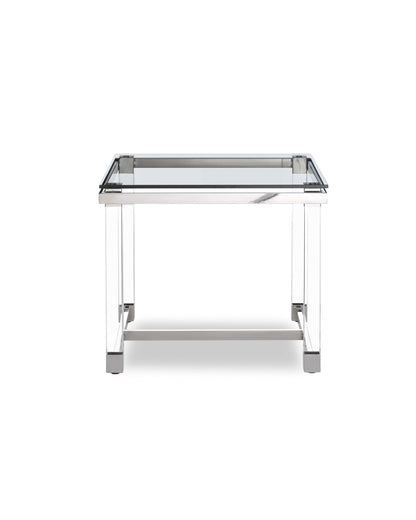 20" Silver And Clear Glass Square End Table