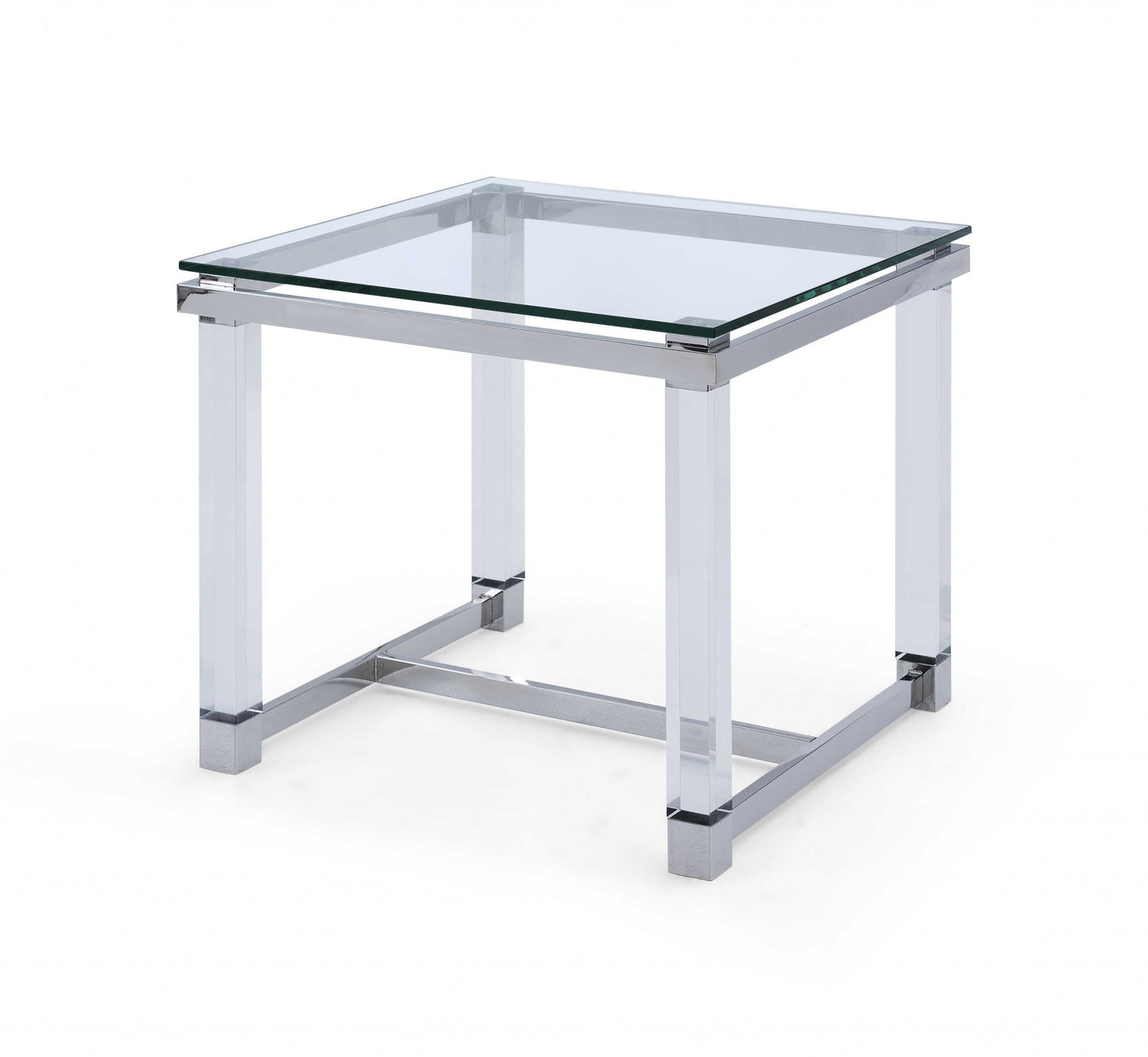 20" Silver And Clear Glass Square End Table