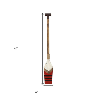 42" Natural And Red Distressed Coastal Wood Oar Wall Decor