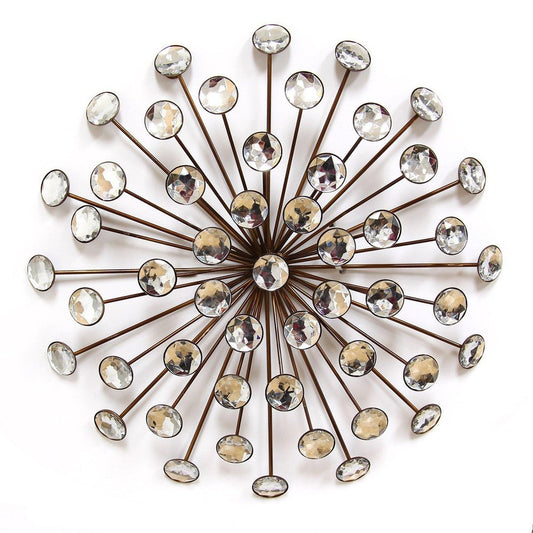 16" X 16" Gold And Clear Abstract Metal Sunburst Hanging Dimensional Sculpture