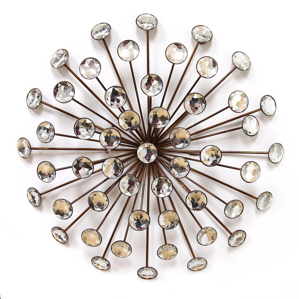 16" X 16" Gold And Clear Abstract Metal Sunburst Hanging Dimensional Sculpture