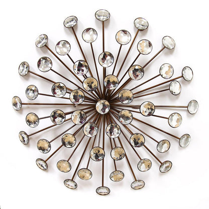 16" X 16" Gold And Clear Abstract Metal Sunburst Hanging Dimensional Sculpture