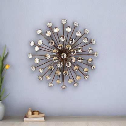 16" X 16" Gold And Clear Abstract Metal Sunburst Hanging Dimensional Sculpture