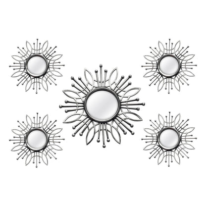 Set of Five Silver Round Framed Accent Mirrors