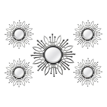 Set of Five Silver Sunburst Metal Framed Mirror Set