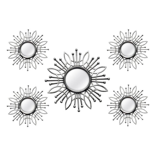 Set of Five Silver Sunburst Metal Framed Mirror Set