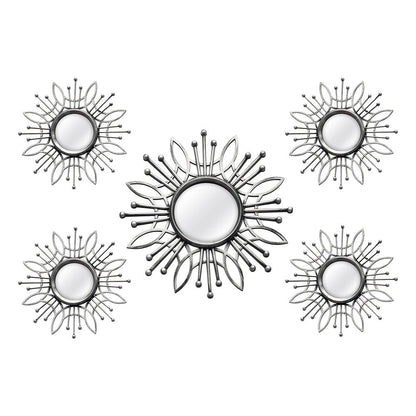 Set of Five Silver Sunburst Metal Framed Mirror Set