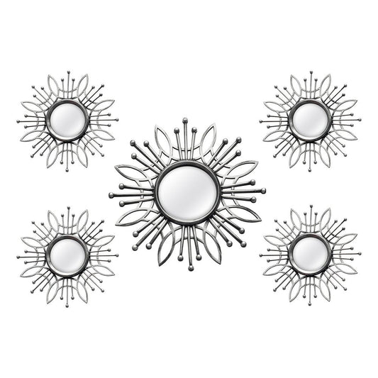 Set of Five Silver Sunburst Metal Framed Mirror Set