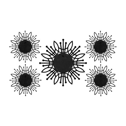 Set of Five Silver Sunburst Metal Framed Mirror Set