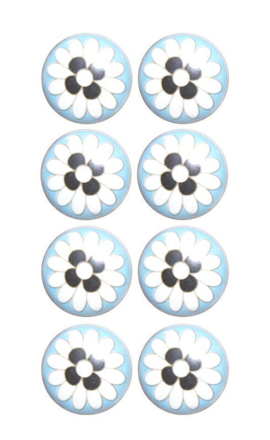 Set of Eight Blue White And Black Floral Ceramic Drawer Pull Knobs