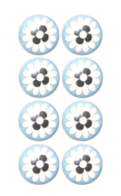 Set of Eight Blue White And Black Floral Ceramic Drawer Pull Knobs