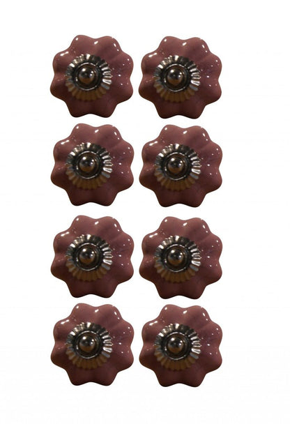 Set of Eight Pink Ceramic Drawer Pull Knobs