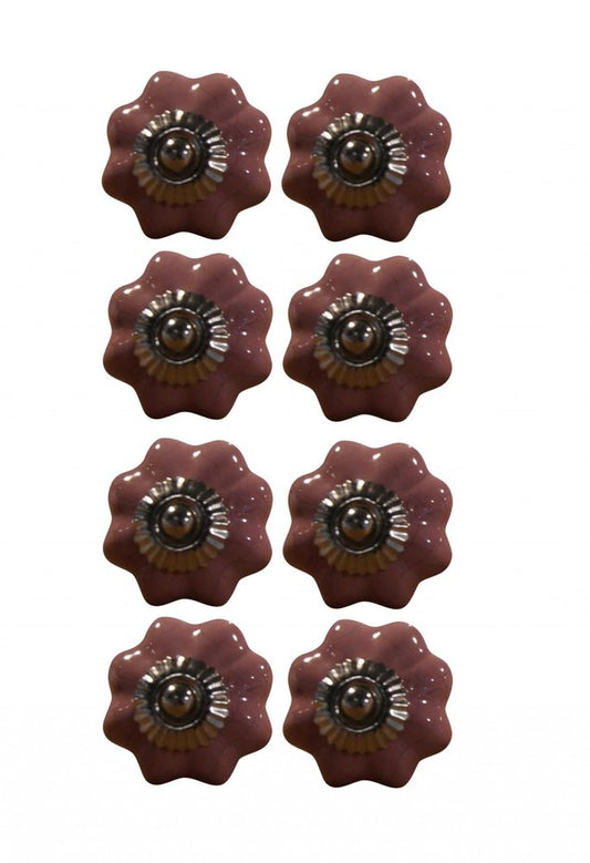 Set of Eight Pink Ceramic Drawer Pull Knobs