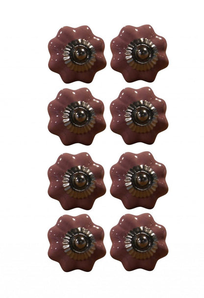 Set of Eight Pink Ceramic Drawer Pull Knobs