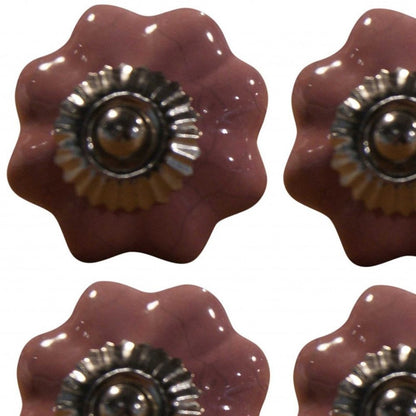 Set of Eight Pink Ceramic Drawer Pull Knobs