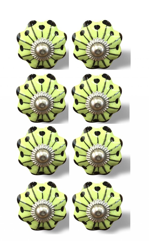 Set of Eight Lemon Black And Silver Botanical Ceramic Drawer Pull Knobs