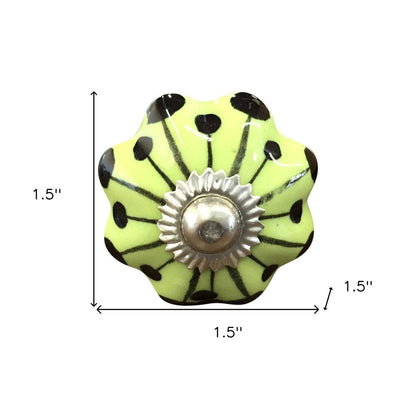 Set of Eight Lemon Black And Silver Botanical Ceramic Drawer Pull Knobs