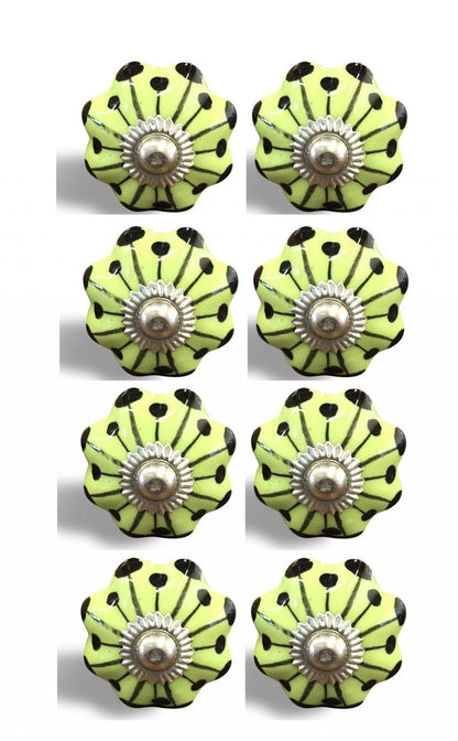Set of Eight Lemon Black And Silver Botanical Ceramic Drawer Pull Knobs