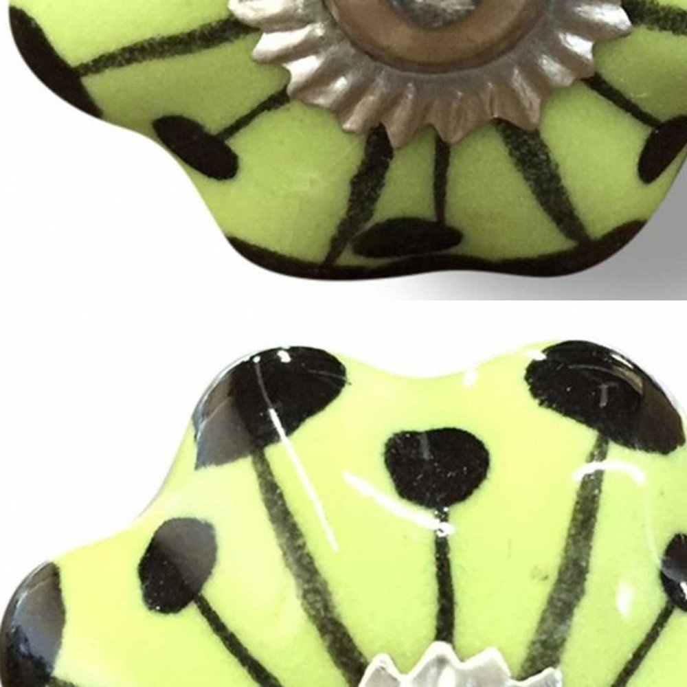 Set of Eight Lemon Black And Silver Botanical Ceramic Drawer Pull Knobs