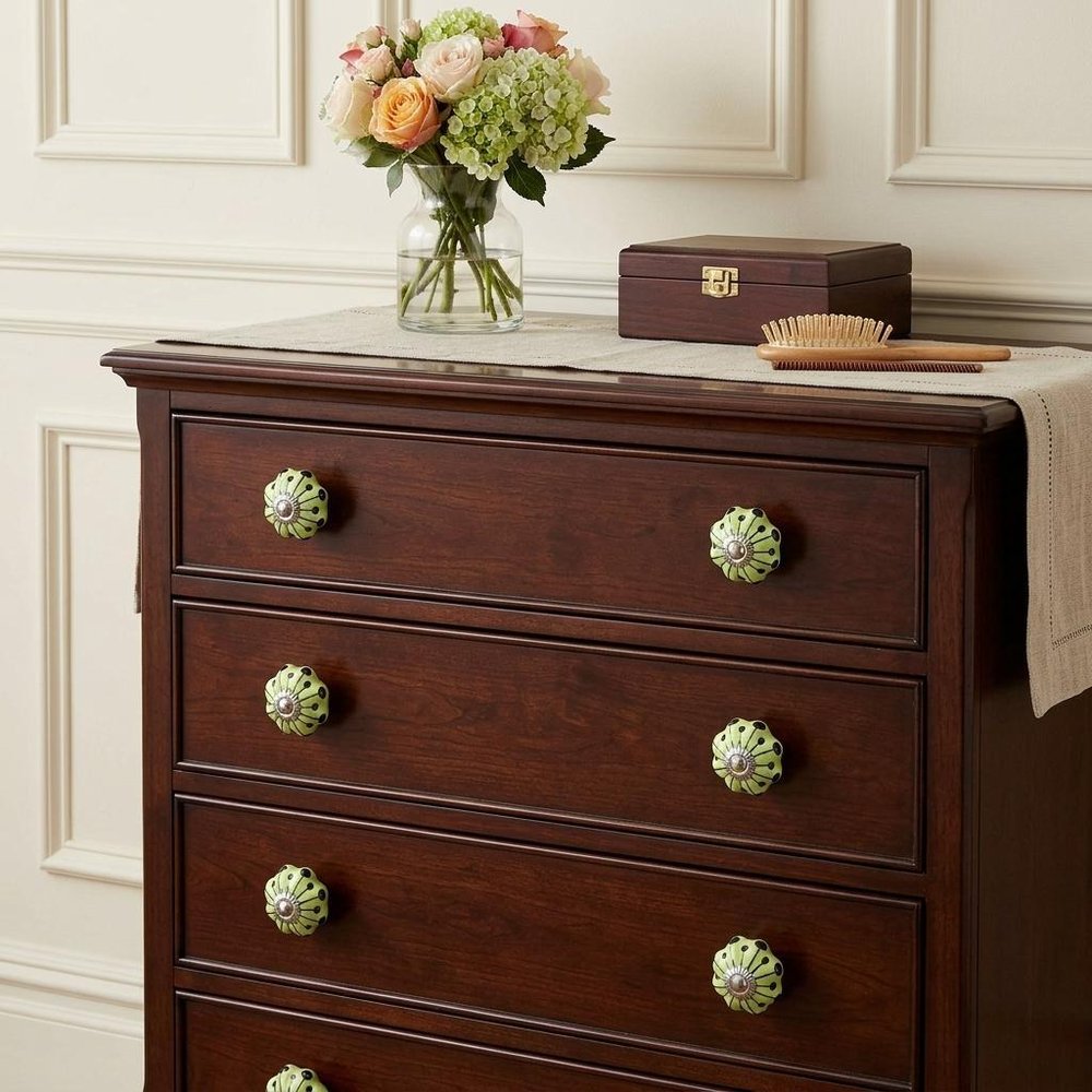 Set of Eight Lemon Black And Silver Botanical Ceramic Drawer Pull Knobs