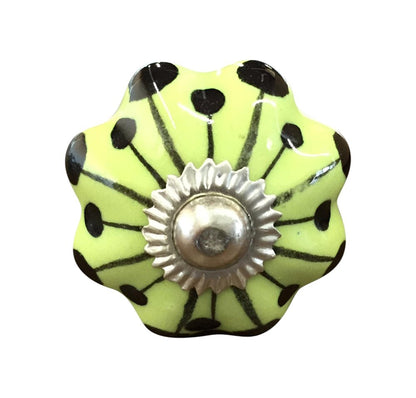 Set of Eight Lemon Black And Silver Botanical Ceramic Drawer Pull Knobs