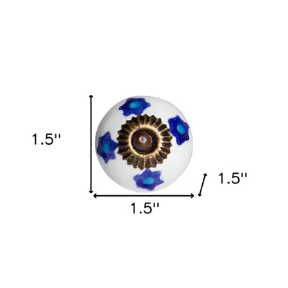 Set of Twelve Blue White And Turquoise Floral Ceramic Drawer Pull Knobs